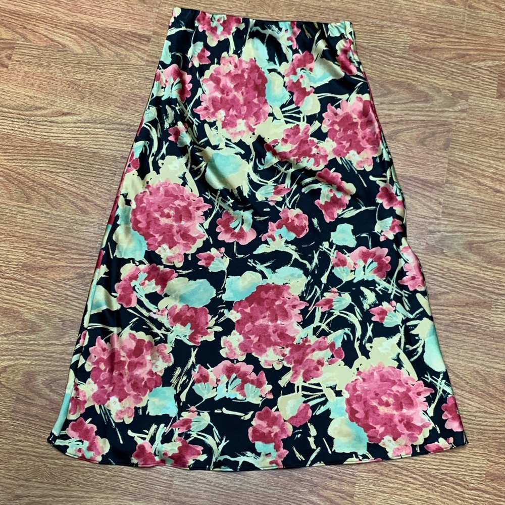 Lauren Ralph Lauren Silk Satin Charmeuse Floral Midi Skirt - Picture 3 of 7